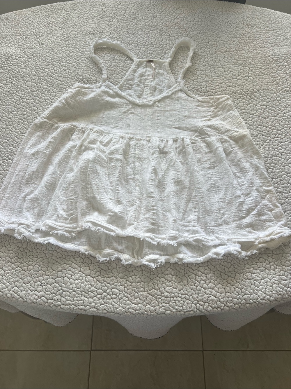 Free people camisole tank top thin strap ruffled texture frayed hemline Medium